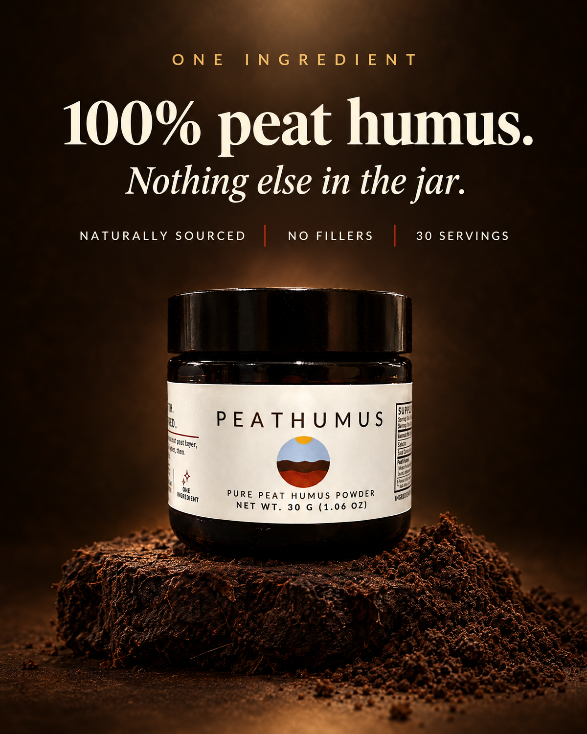 One ingredient: 100% peat humus. Nothing else in the jar