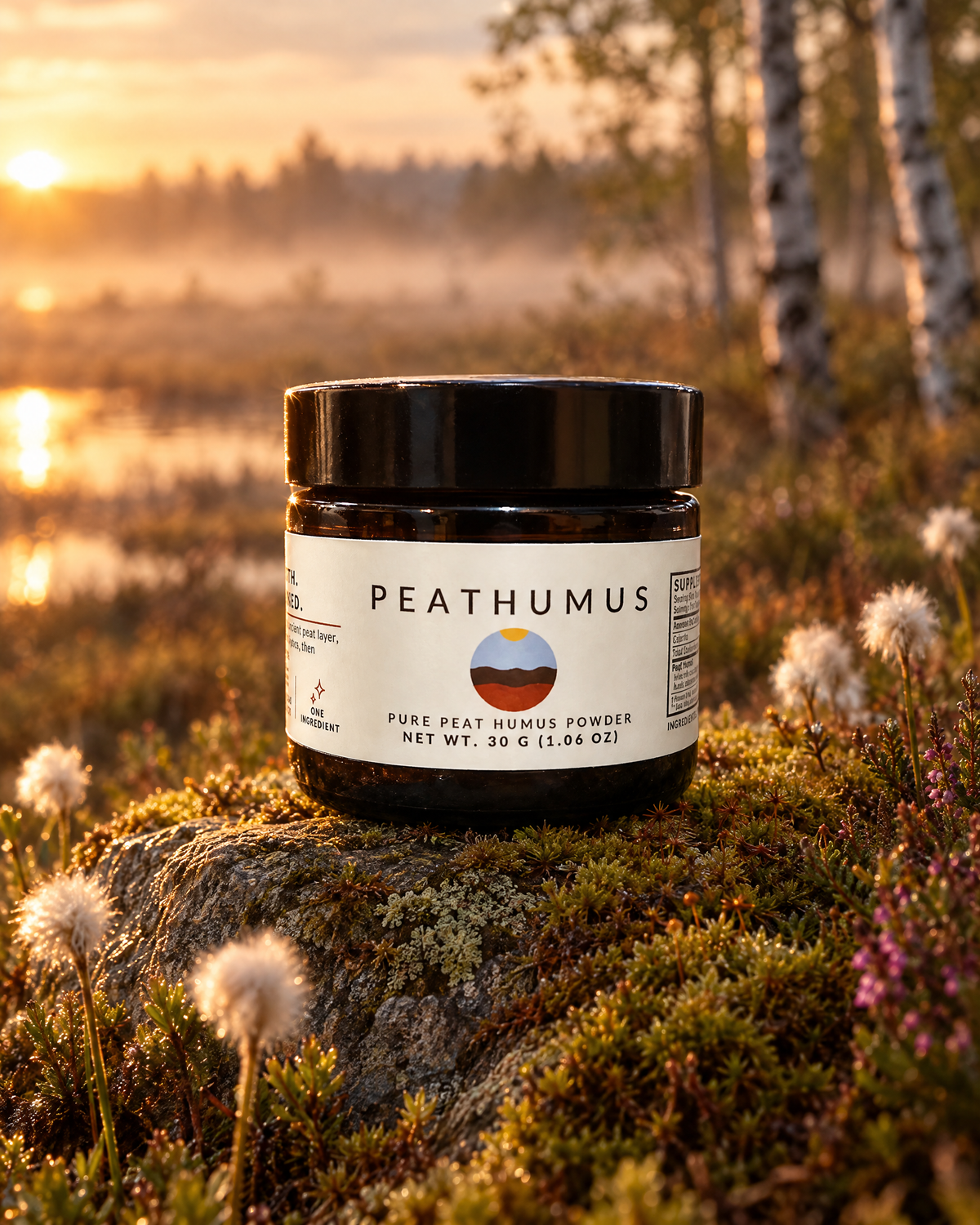 Peathumus jar on moss at the edge of a peat bog